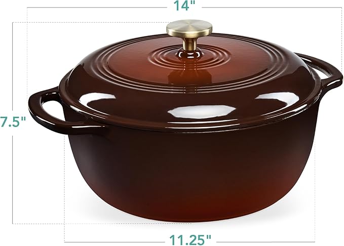 Best Choice Products 6 Quart Enamel Cast-Iron Round Dutch Oven, Family Style Heavy-Duty Pre-Seasoned Cookware for Home, Kitchen, Dining Room, Oven Safe w/Lid, Dual Handles - Chocolate Ganache