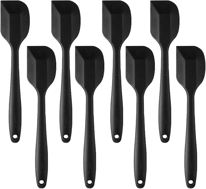 8 Pieces Silicone Spatula, 8.5 inch Non-stick Spatulas with Stainless Steel Core,Heat Resistant-500℉, Food Grade Silicone, Dishwasher Safe, for Mixing,Cooking,Baking (Black)