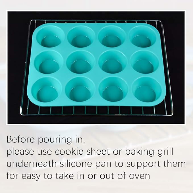 Silicone Muffin Pan Set, Cupcake Pans 12 Cups Silicone Baking Molds, Food Grade, Pinch Test Approved, Pack of 2