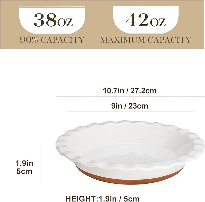 MALACASA Ceramic Pie Pan Set of 2-9 Inch Quiche Baking Dish Nonstick Pie Plate, Deep Dish Scratch-Resistant Pie Pan for Apple Pie Pot Pie, Series TARA