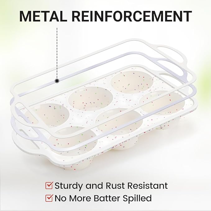 CAKETIME Silicone Muffin Pans for Baking, Metal Reinforced Frame Jumbo 6 Cups & Mini 24 Cups Cupcake Pan Nonstick Muffin Pan for Homemade Baking Easy to Handle
