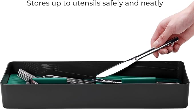 Linoroso Silverware Drawer Organizer with 4 Compartments, Adjustable, BPA Free, Silverware Drawer Organizer - Green