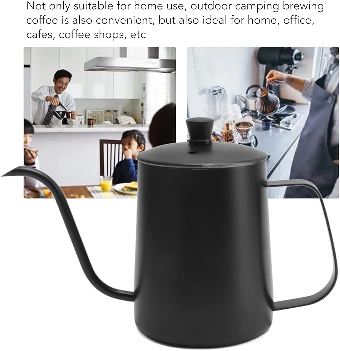 Pour Over Coffee Kettle, Stainless Steel Gooseneck Spout Pour Over Coffee Kettle Long Narrow Drip Spout Coffee Tea Pots for Pour Over Coffee, Home Brewing, Camping (20oz, Black with Lid)