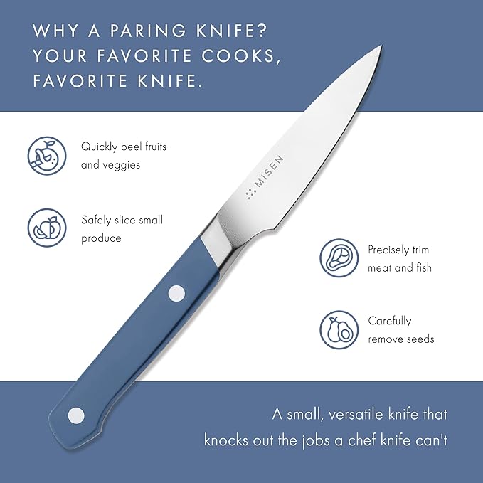 Misen Paring Knife – Precision Kitchen Knife with High-Carbon Stainless Steel Blade – Ergonomic Handle for Peeling, Trimming, and Slicing – Lightweight, Versatile Tool for All Culinary Tasks - Blue
