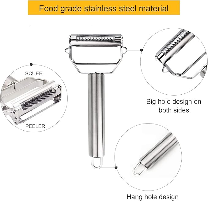 1 pcs cooler depot Vegetable Peeler, Julienne Vegetable Peeler, Stainless Steel Multifunctional peeler scraper,Shredder, Double-Sided Blade Potato Peelers for Carrot Cucumber Apple Veggie Fruit