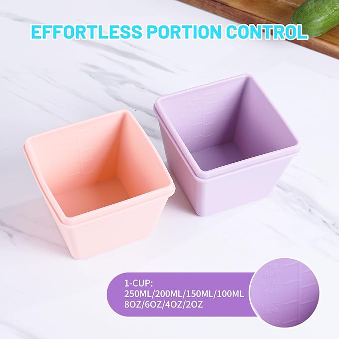Gemice BPA-Free Silicone Freezer Molds with Base, Individual 8-Pack 1-Cup Portion Soup Cubes Freezer Tray with Lids for Food Storage, Oven & Dishwasher Safe, Silicone Freezer Containers for Meal Prep