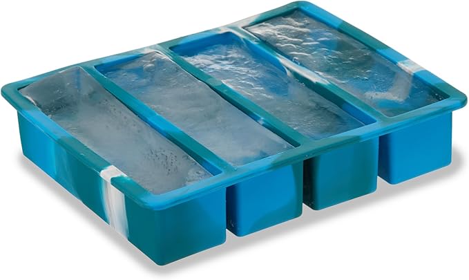 Host Ice Cube Tray, Makes Four 5-Inch Long Cubes, Durable Silicone Trays with Easy Release Design, Perfect for Water Bottles and Highball Glasses, Home Bar Accessories, Set of 1, Blue Marble