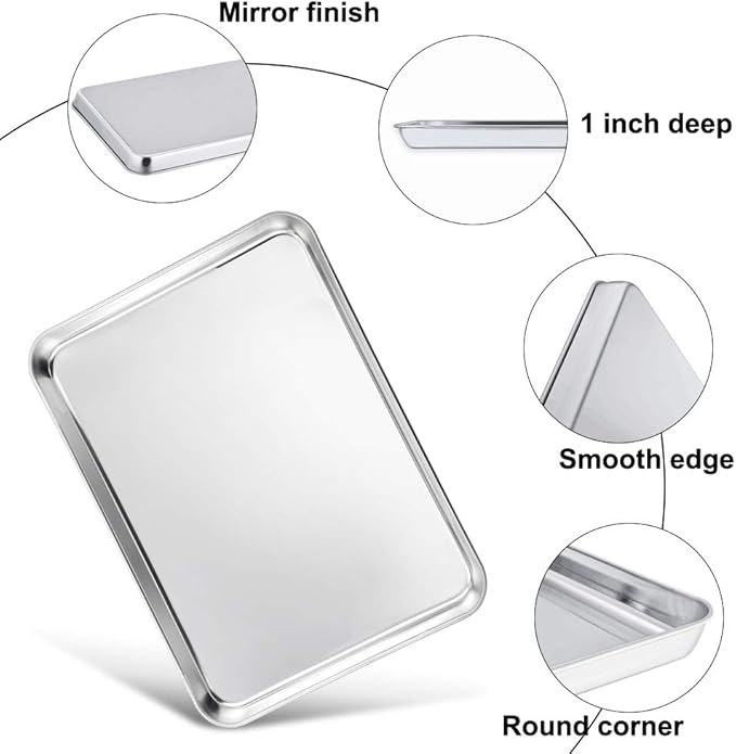 TeamFar Baking Sheet Set of 4, Stainless Steel Baking Pan Tray Cookie Sheet, Non Toxic & Healthy, Rust Free & Easy Clean - Dishwasher Safe