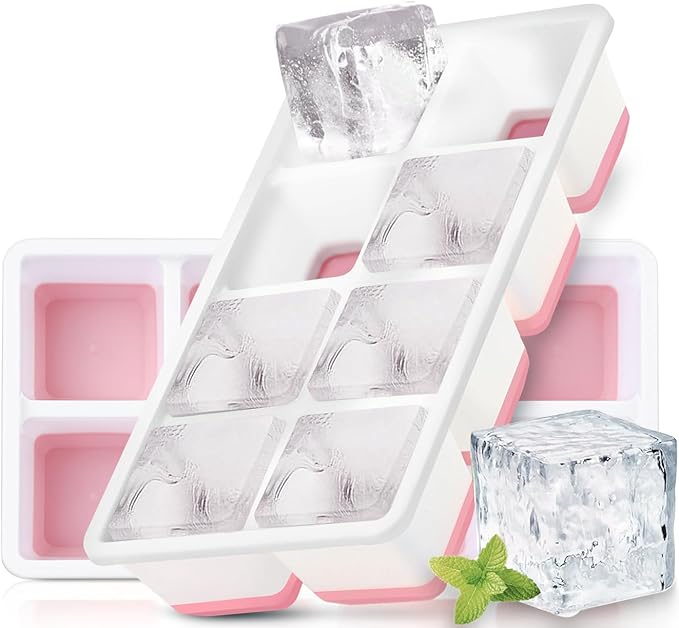 Large Ice Cube Molds, FURNSII 2 Pack Silicone Large Square Ice Cube Trays with Lids BPA Free, Easy-Release & Stackable 1.8'' Big Ice Cube Tray for Freezer Cocktail Whiskey Coffee