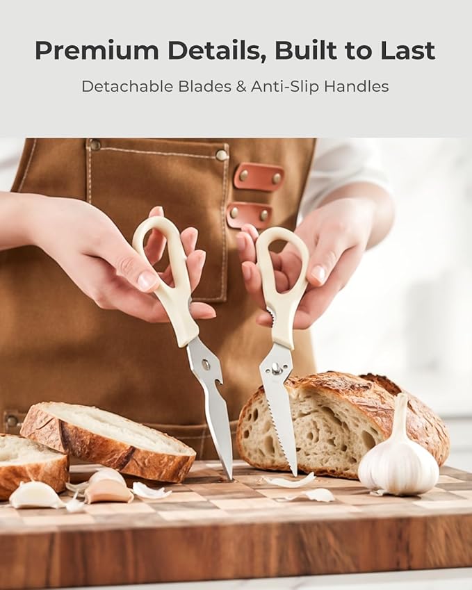 OOU Kitchen Scissors Set - Heavy Duty Stainless Steel All Purpose Shears 2-Pack, Comfort Grip Handles & Protective Sheath, Dishwasher Safe