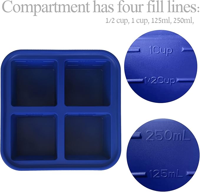 1 Cup Silicone Freezer Molds 2 Pack Silicone Freezer Tray with Lid Make 8 Perfect 1-Cup Portions - Easy Release Molds for Food Storage & Freeze Soup, Broth, Stew or Sauce