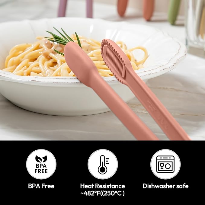 carrotez Silicone Cooking Kitchen Tongs, Anti-Slip,Non-Scratch Serving Tongs 9.25 Inches - Coral Pink