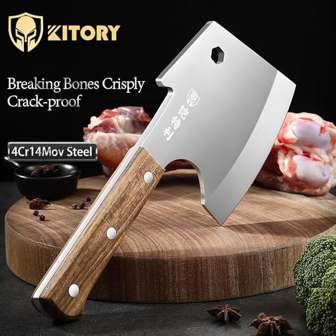Kitory Meat Cleaver 6“, Heavy Duty Bone Chopper Cleaver Knife, Professional Butcher’s Axes Shape Forged Blade, Bone Breaker, Rosewood Wood Handle - 2025 Gifts