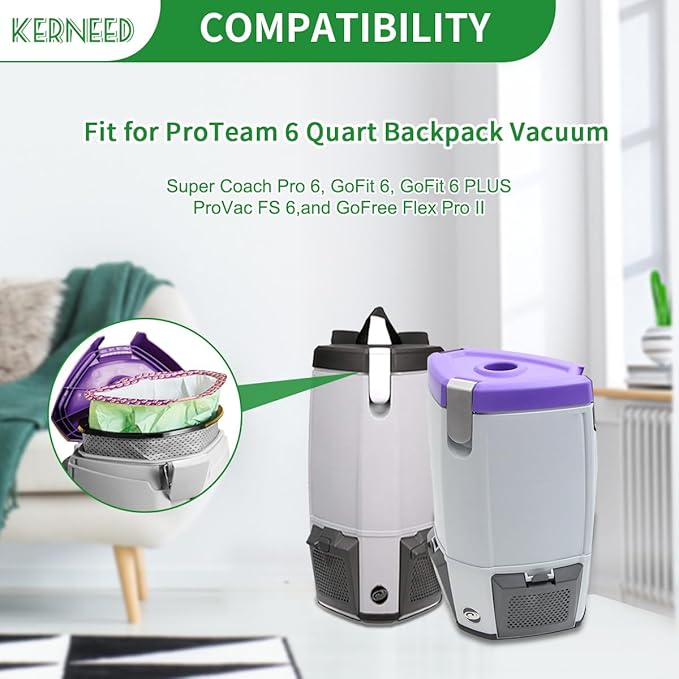 12 Pack 107314 Micro Filter Bags Replacement for ProTeam 6 Quart Backpack Vacuum: Super Coach Pro 6, ProVac FS 6, GoFit 6, GoFit 6 PLUS and GoFree Flex Pro II