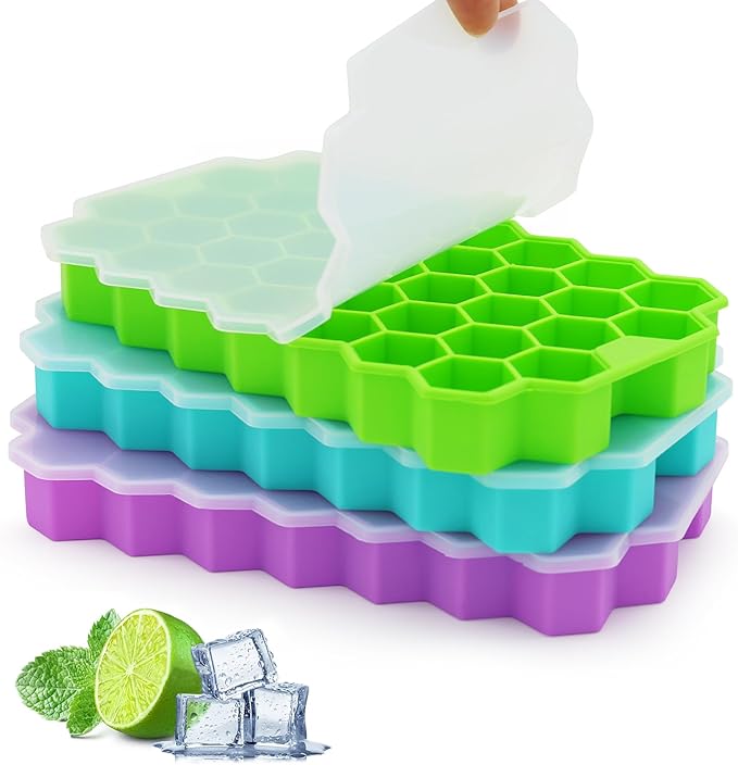 Ice Cube Trays for Freezer, 3 Pack Ice Cube Tray with Lid, Silicone Ice Cube Mold with Lid-37 Grid,Easy-Release Reusable 111 PCS Small Ice Cube for Iced Coffee Cocktail Whisky Chocolate Soup Food