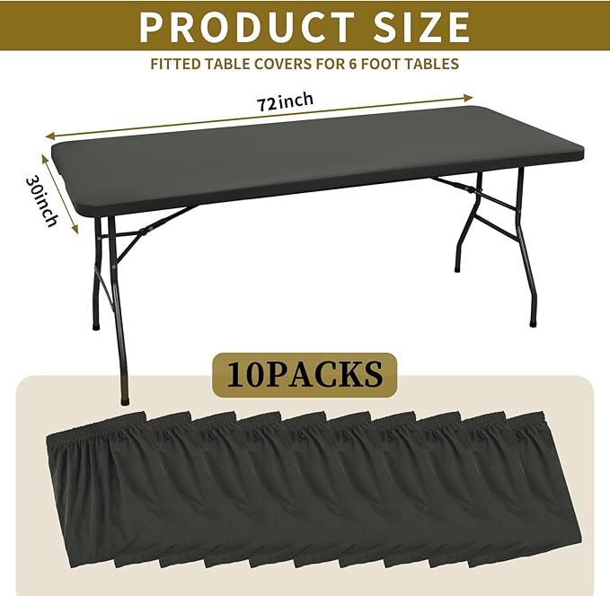 10 Pack Stretch Fabric Table Top Cap Cover, fits 6' Tables, Spandex Table Covers Washable Elastic Rectangle Tablecloth Protector for Indoor Outdoor Party Picnic Wedding, Gray, 30" W x 72" L
