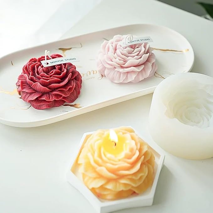 2Pcs Peony Silicone Candle Flower Wax Mold Silicone for Candles Resin Making Molds Moldes De Silicona para Hacer Velas Artesanales De Silicona,for Making Mothers Day Gifts for Mom Daughter