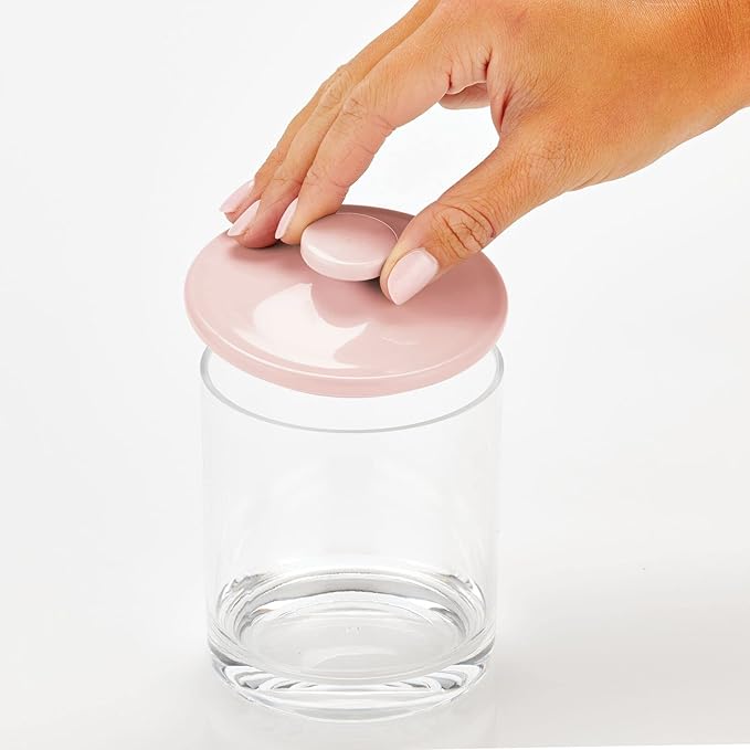 mDesign Small Modern Apothecary Storage Organizer Canister Jars - Acrylic Containers for Bathroom, Organization Holder for Vanity, Counter, Makeup Table, Lumiere Collection, 2 Pack, Clear/Light Pink