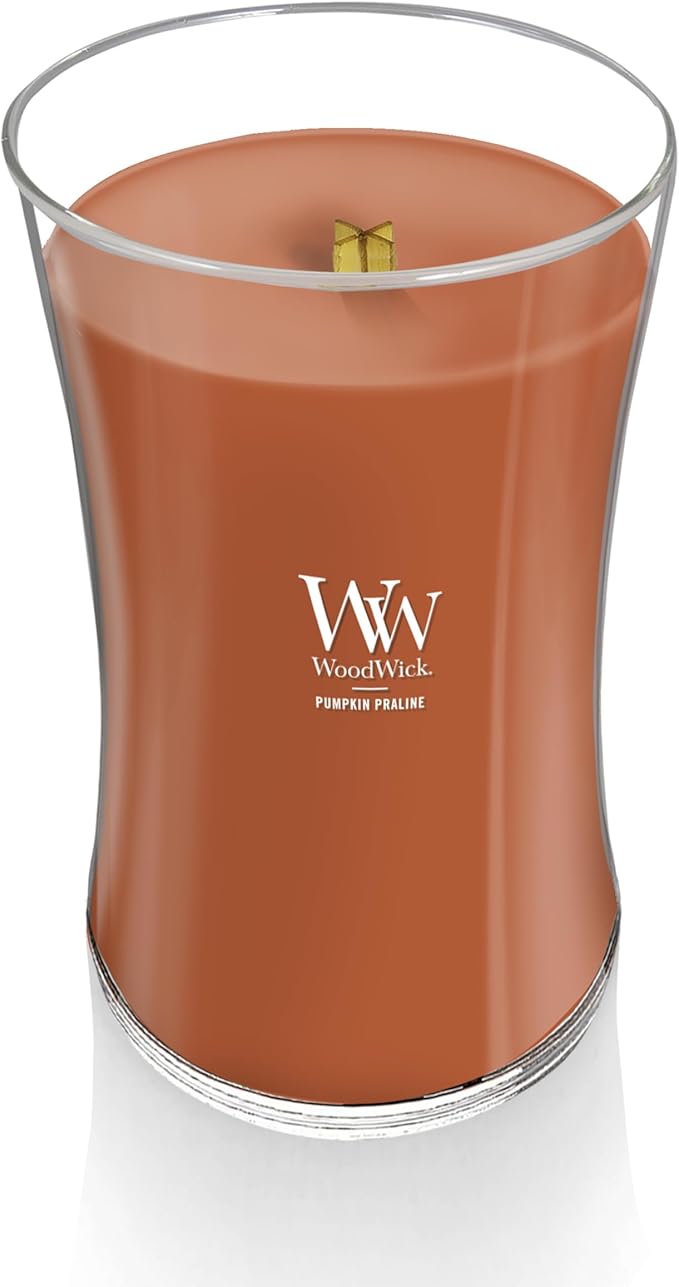 WoodWick Pumpkin Praline Holiday Candle Gifts for Women and Men, 21.5 oz Large Hourglass Candle with Crackling Wick