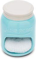 Fox Run Ceramic Mason Jar Holder with Sponge, 3.5 x 3.5 x 5 inches, Blue