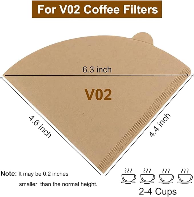 Coffee Filter, Size 02 Cone Coffee Filters Disposable, 100 Count Unbleached Natural Paper Filters 2-4 Cup, 2 Cone For V60 For Pour Over Droppers and Drip Coffee Maker (Brown)