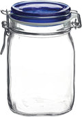 Bormioli Rocco Fido Square Jaw with Blue Lid, 33-3/4-Ounce, 33.75 Ounce, Clear