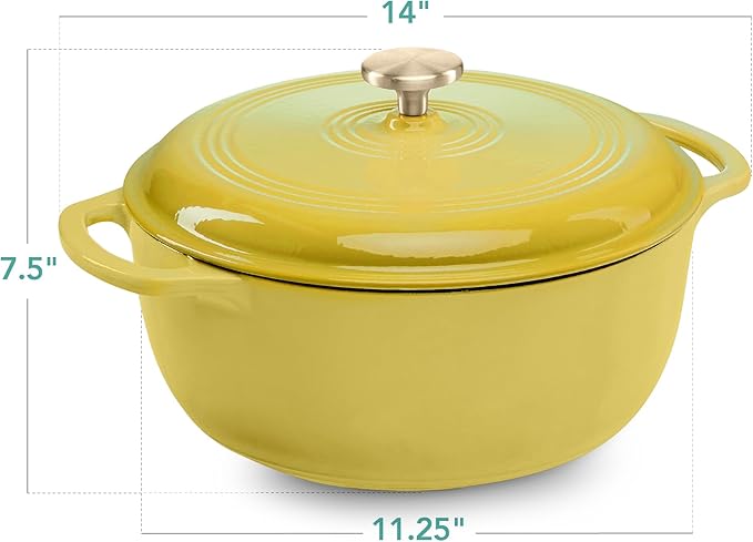 Best Choice Products 6 Quart Enamel Cast-Iron Round Dutch Oven, Family Style Heavy-Duty Pre-Seasoned Cookware for Home, Kitchen, Dining Room, Oven Safe w/Lid, Dual Handles - Lemon Meringue