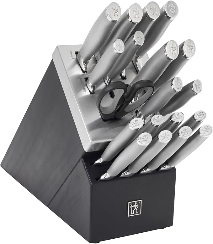 HENCKELS Modernist 20-Piece Self-Sharpening Knife Set with Block, Chef's, Paring, Utility, Bread, Steak Knives, Black, Stainless Steel