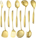 Lazycorner Kitchen Utensil Set 9-Piece Stainless Steel 304 Polished Mirror Finish Cooking Spoons, Slotted Spoon, Turner, Spatula, Pasta Spoon– Dishwasher Safe, Rust-Resistant