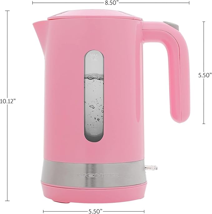 OVENTE 1.8L Electric Kettle, 1500W Fast Boiling Heater for Coffee or Tea, BPA Free, Easy to Fill Lid, Water Level Window, Auto Shut-Off, Boil-Dry Protection and Removable Filter, Pink KP413P