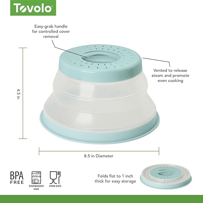 Tovolo Microwave Plate Cover Small in Blue Haze Collapsible Vented Silicone Microwave Splatter Cover, Dishwasher Safe 8 Inch Plate Cover BPA Free Food Guard