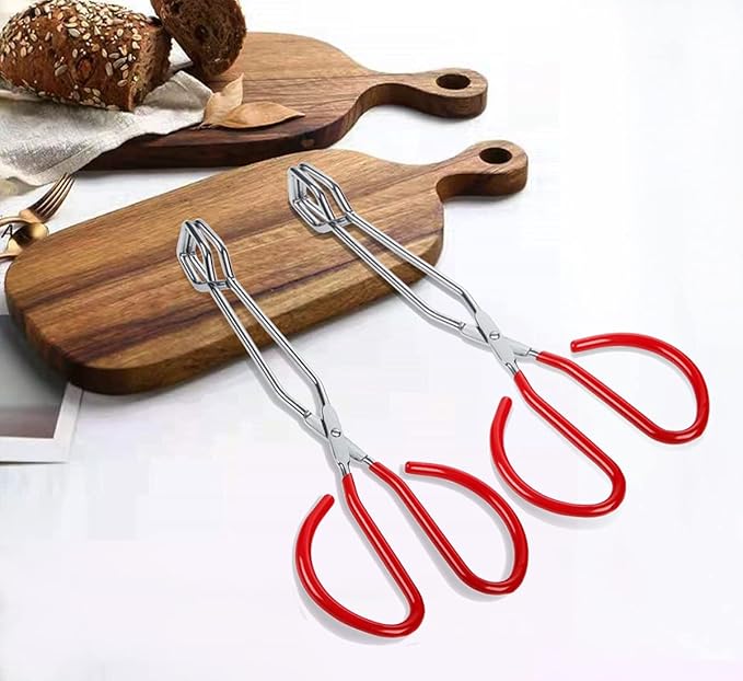 Food Tongs, Feeyei Heavy Duty Stainless Steel Kitchen Tongs for Cooking, Barbecue, Serving Scissors Tongs 10 Inches 2 packs (Red)