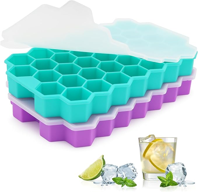 Ice Cube Trays for Freezer, 2 Pack Ice Cube Tray with Lid, Silicone Ice Cube Mold with Lid-37 Grid,Easy-Release Reusable 74 PCS Small Ice Cubes for Iced Coffee Cocktail Whisky Chocolate Soup Food