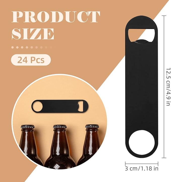 24 Pack Flat Beer Bottle Opener 5 inch Heavy Duty Stainless Steel Flat Bottle Opener Metal Beer Bottle Openers Black Beer Openers for Bartender Kitchen Bar or Restaurant (Black, 5 inch)