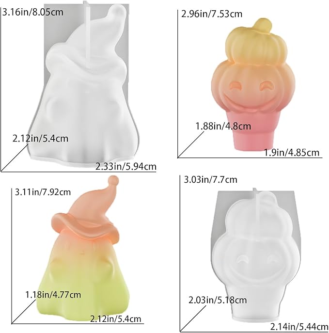 2Pcs Halloween Resin Silicone Mold, Ghost Pumpkin Epoxy Silicone Molds for Resin Casting, Party Autumn Decor (Halloween C)