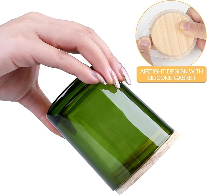 SHOWIN Thick Candle Jars for Making Candles 16 Pcs, 7 OZ Empty Jars with Wood Lids for Candle Making, Sample Container, Green