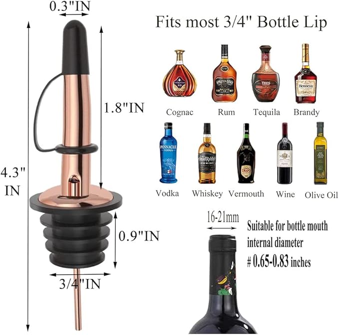 Pafusen 6 Pack Liquor Bottle Pourers, Liquor Pour Spout for Liquor Bottles, Stainless Steel Olive oil Dispenser Spout, Alcohol Pourer Dust Caps Covers Fixed, Rose Gold