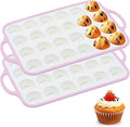 Silicone Mini Muffin Pan With Metal Reinforced Frame - 24 Cups Durable Silicone Cupcake Pan for Muffin, Cupcakes, BPA Free and Dishwasher Safe - 2 Piece Pink