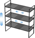 Expandable Cabinet Shelf Organizers, Stackable Cabinet Pantry Counter Under Sink Shelves Storage Shelf Rack for Kitchen Home Office, 10.24" W Black, 3 Pack
