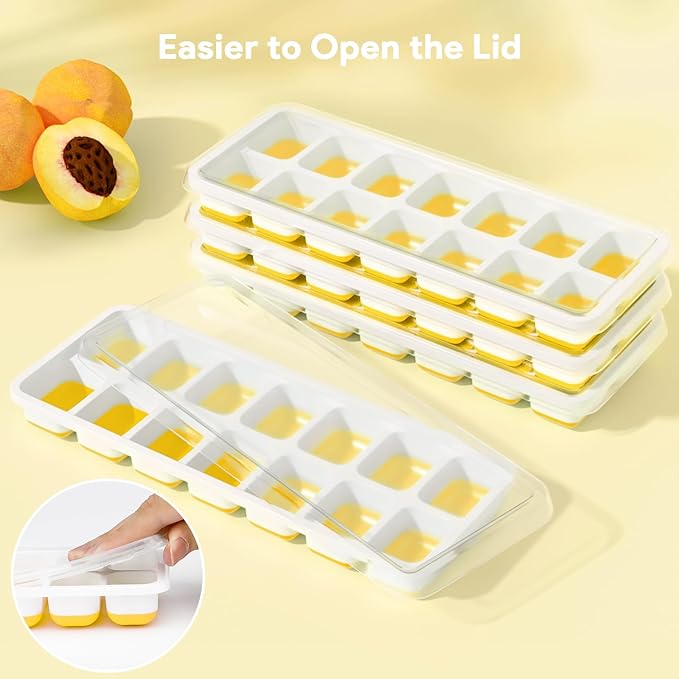 Ice Cube Trays 4 Pack, Airabc Silicone Ice Cube Trays with Removable Lid, Easy-Release Flexible 14-cube Ice Trays, LFGB Certified and BPA Free, Stackable Ice Trays with Covers for Cocktail, Freezer