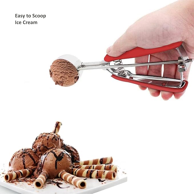 Cookie Scoop, Ice Cream Scoop, 1.5 Tbsp/ 23ml/ 0.7 oz Cookie Scoops for Baking, 18/8 Stainless Steel Cookie Scooper for Baking, Cookie Dough Scoop, Ice Cream Scooper with Trigger Release (Red)