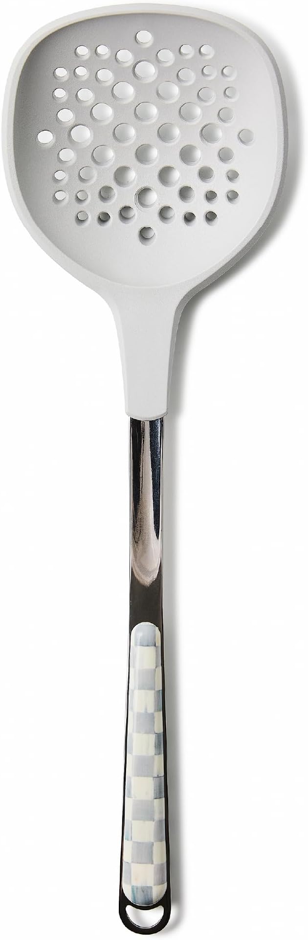 MACKENZIE-CHILDS Slotted Spoon, Silicone Turner for Cooking, Gray-and-White Sterling Check