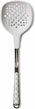 MACKENZIE-CHILDS Slotted Spoon, Silicone Turner for Cooking, Gray-and-White Sterling Check