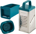 Rachael Ray Tools and Gadgets Stainless Steel Box Grater for Vegetables, Chocolate, Hard Cheeses, and more, Teal Blue