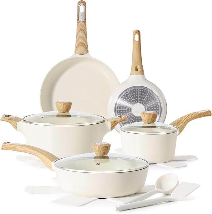 SENSARTE Ceramic Cookware Sets, Pots and Pans Set Non stick, 14-Piece Induction Cookware, Non toxic Healthy Non Stick Kitchen Cooking Set, with Frying Pans Set, PFAS PTFE PFOA PFOS Free