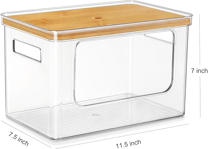 Hudgan Stackable Storage with Bamboo Top for Laundry Room Organization, Extra Large Trash Bag/Garbage Bag Dispenser, Under Sink Organizer, Pantry Organizers