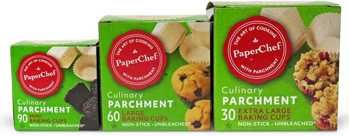 PaperChef Variety Pack - XL, Large & Mini Baking Cups - Easy Release, Non-Stick Paper - 3 Pack