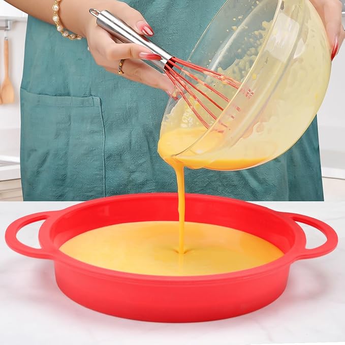 9 Inch Round Cake Pan, Metal Reinforced Frame Silicone Cake Mold for Baking with Handle Easy to Move BPA Free