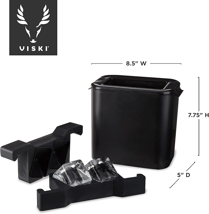 Viski Ice Maker, Whiskey Ice Cube Molds Makes 2 Large Crystal Clear Cubes, Perfect for Old Fashioned, Bourbon, Scotch & Craft Cocktail Drinks, Home Bar Accessories, Barware Essentials, Set of 1, Black