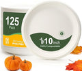 WELLIFE 10 Inch Paper Plates, 125-Pack 100% Compostable Heavy Duty Disposable Plates Bulk, Biodegradable Bagasse, Eco-Friendly, PFAS-Free | BPI Certified | Microwaveable